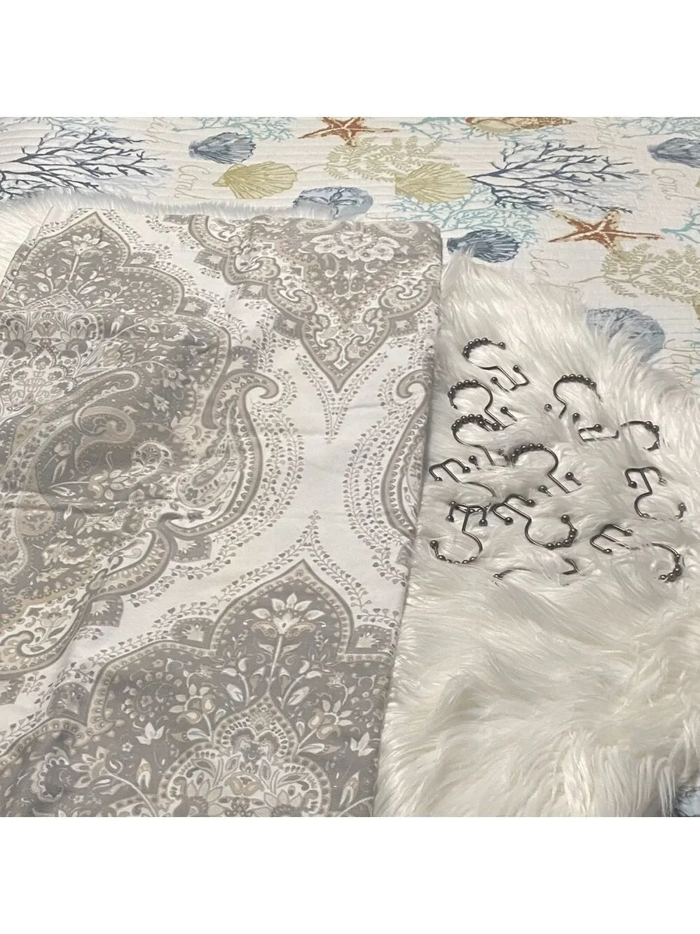 Tahari Gray/White/Beige Paisley Shower Curtain